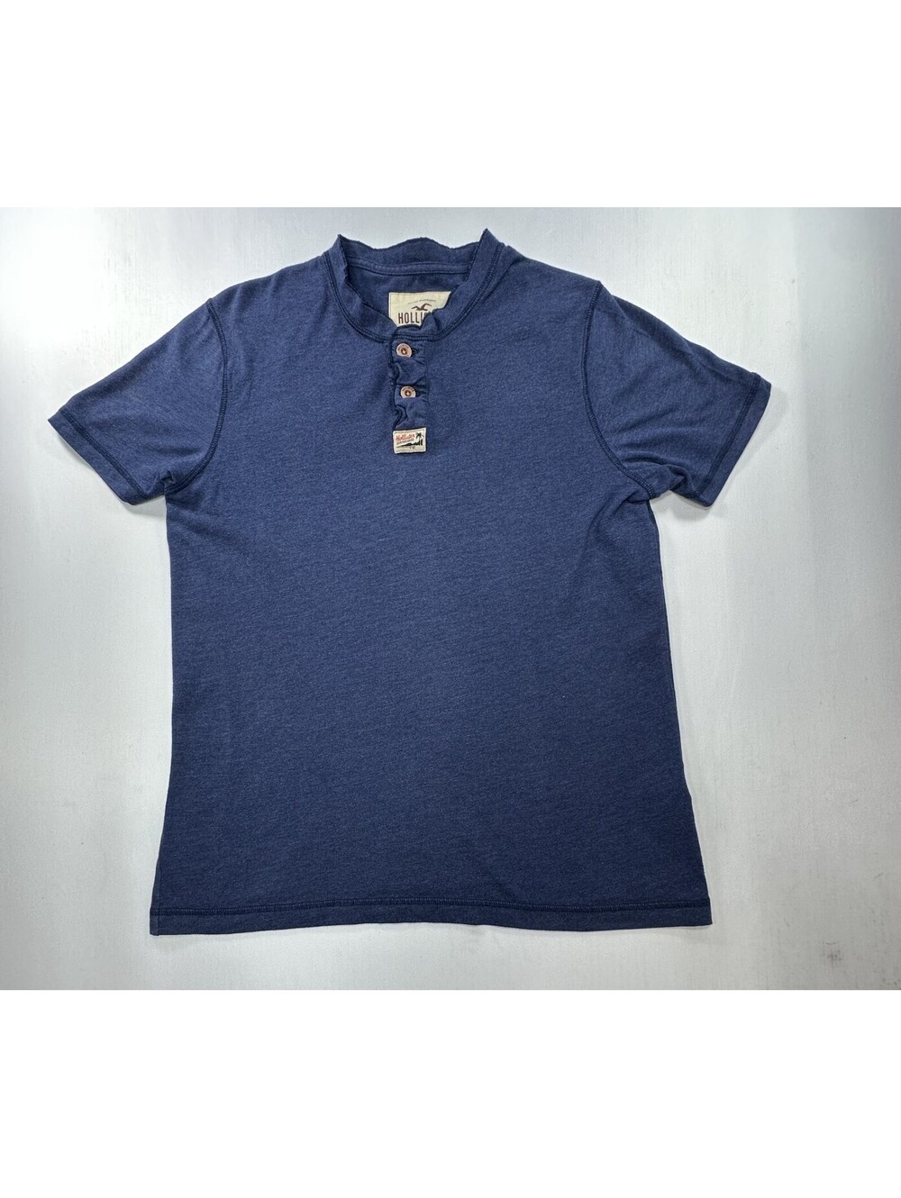 Hollister 1/4 Button Cotton Pullover T-Shirt Blue Mens L